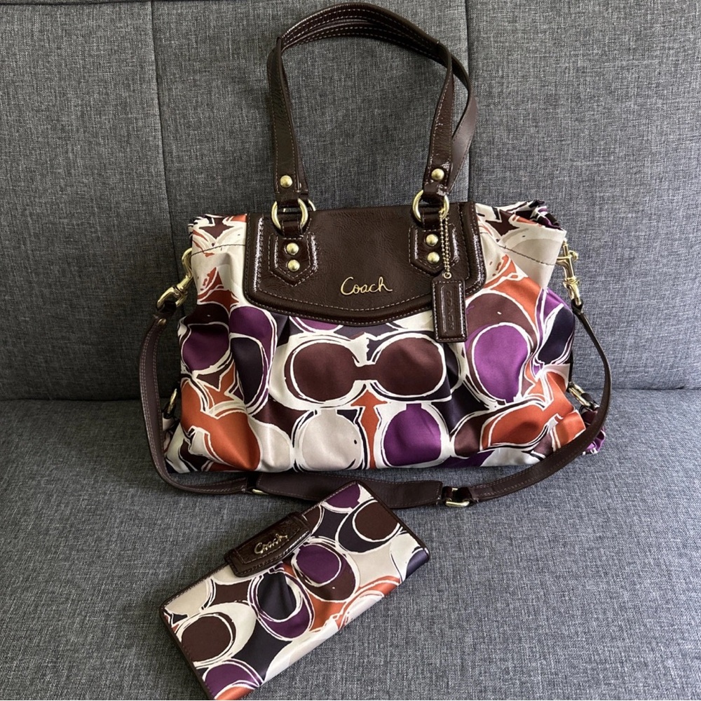 Coach Ashley scarf print Multicolor Women's Bag and Wallet Set